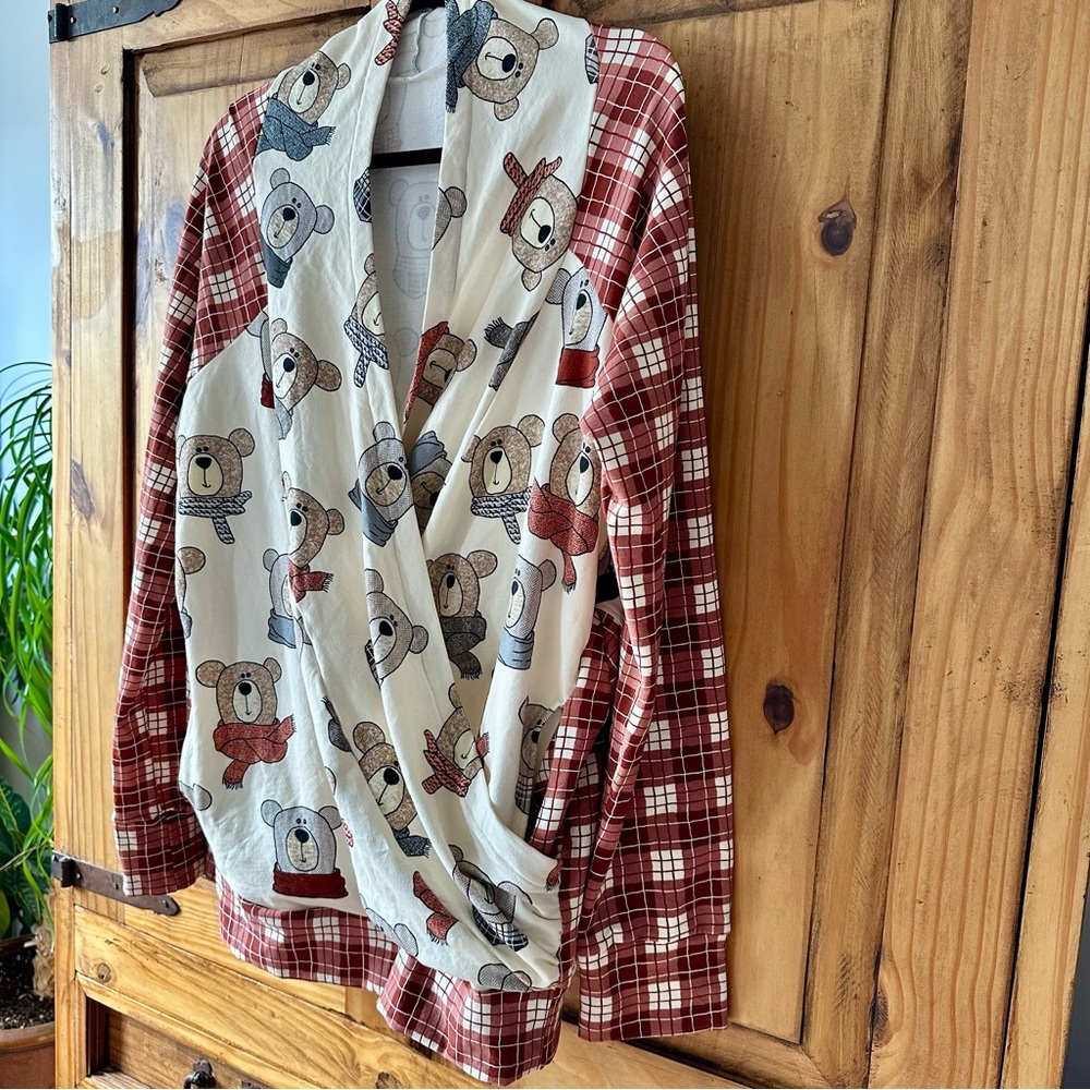 Perfectly Imperfect Comfy Teddy Bear Plaid Pajama Loungewear Wrap Top - Large - Picture 2 of 10
